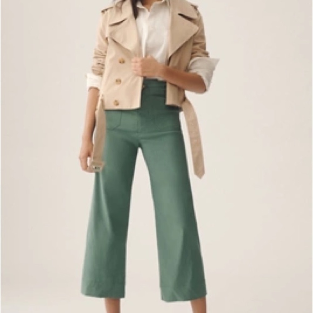 NWT Size 25 -The Colette Cropped Wide-Leg Pants by Maeve: Magic Fabric Green